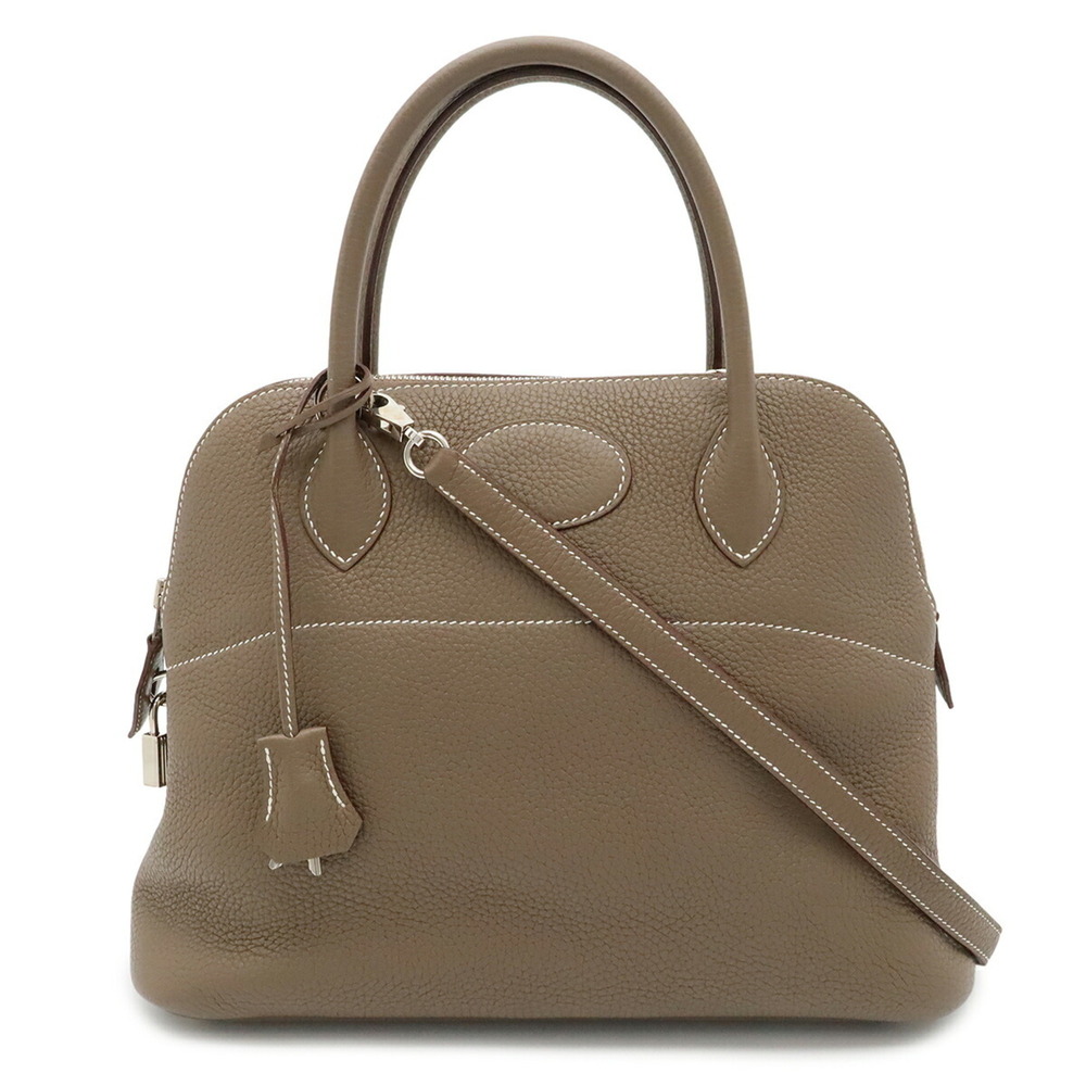 HERMES Bolide 31 Handbag/Shoulder Bag, Taurillon Clemence Leather, Etoupe/Gre...